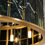 Modern Chandelier Natural Stone Panels Black Metal Ø23.6" for Dining Room