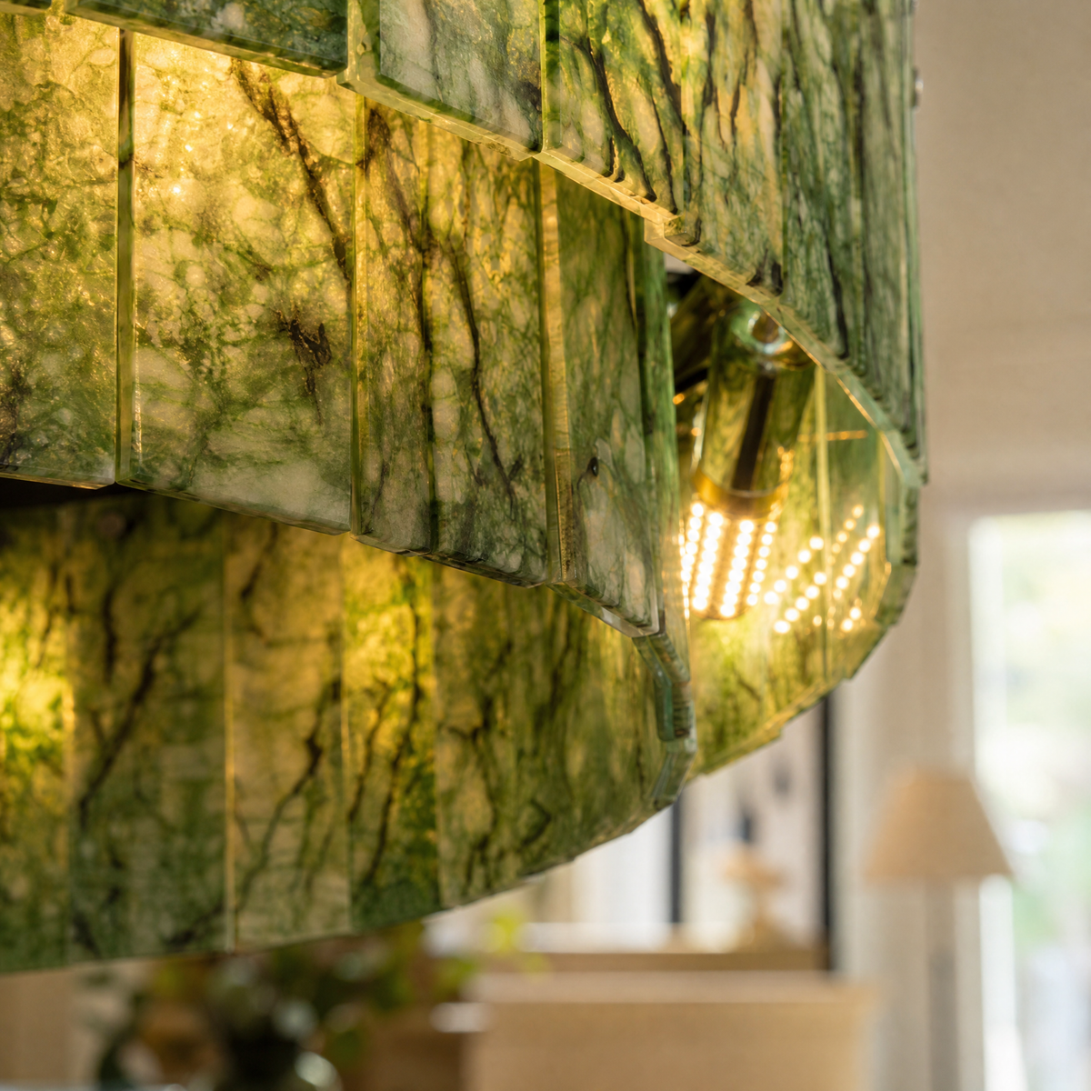 Modern Chandelier Organic Modern Gold Natural Stone Metal 2-Tier for Dining Room