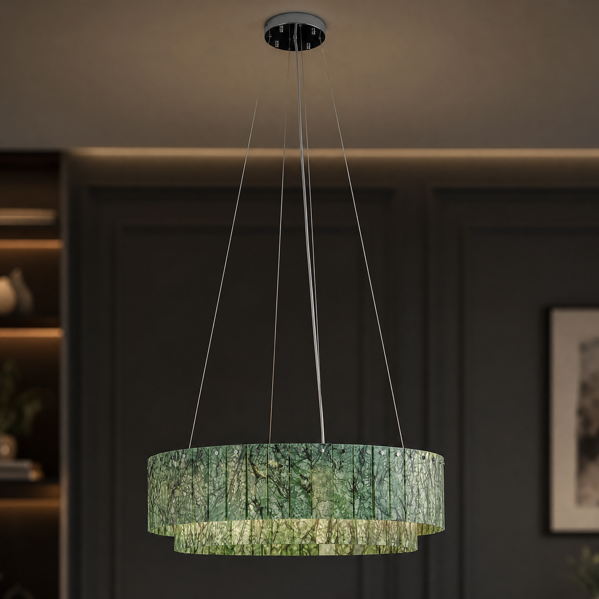 Modern Chandelier Organic Modern Gold Stone-Look Metal 2-Tier for Dining Room