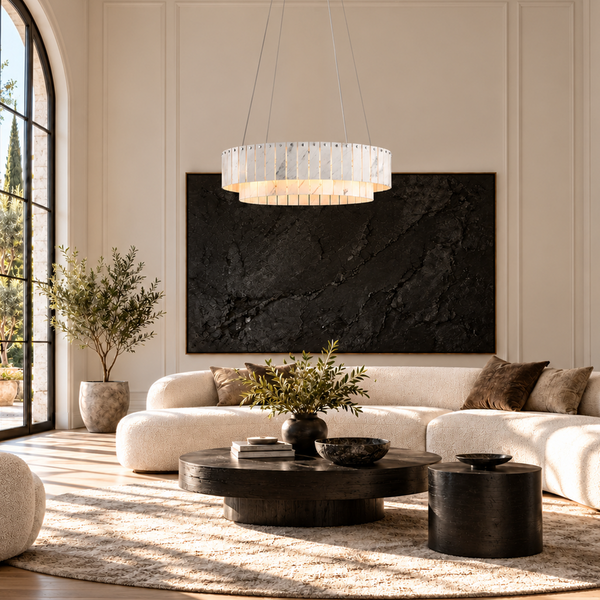 Modern Chandelier Organic Modern Gold Stone-Look Metal 2-Tier for Dining Room