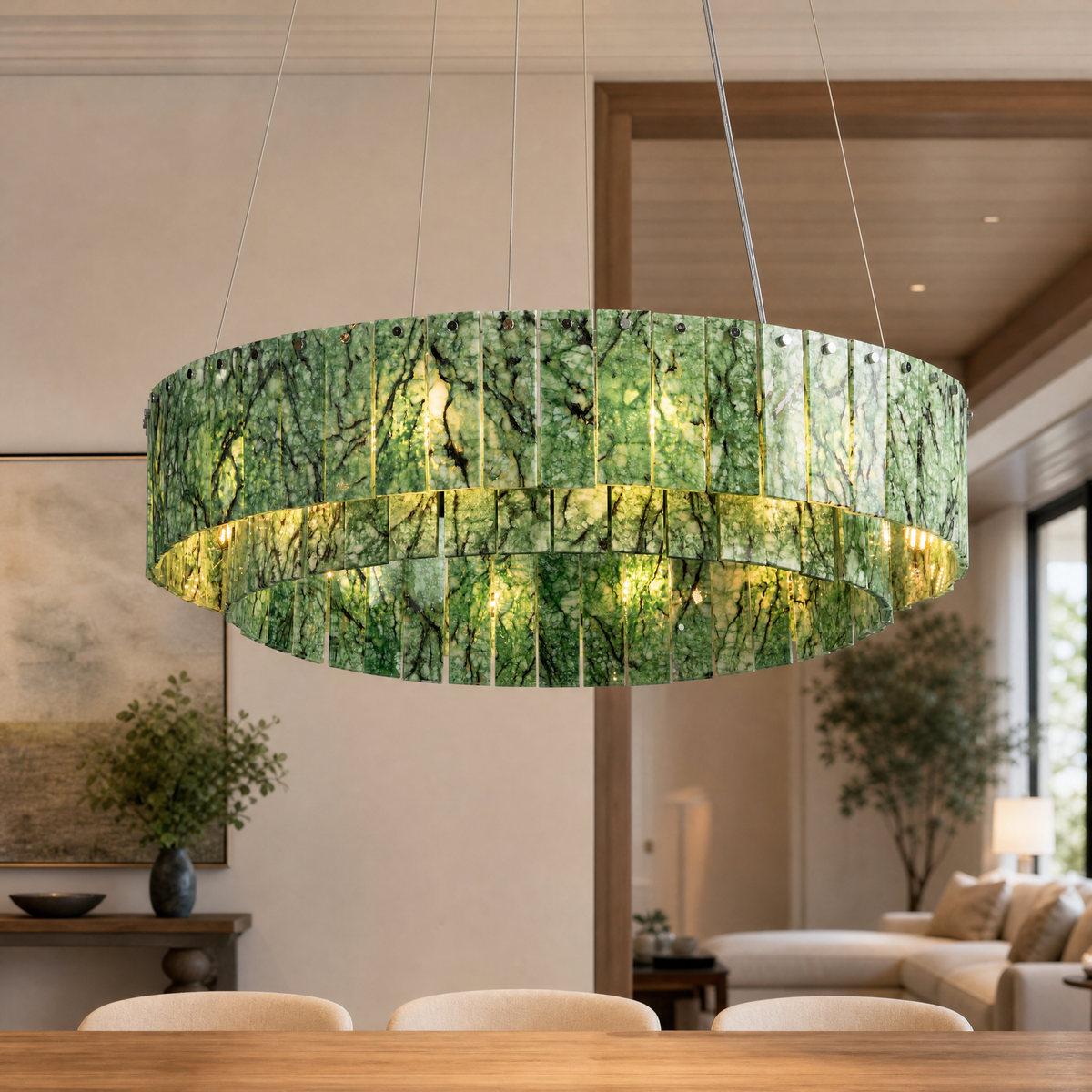 Modern Chandelier Organic Modern Gold Stone-Look Metal 2-Tier for Dining Room
