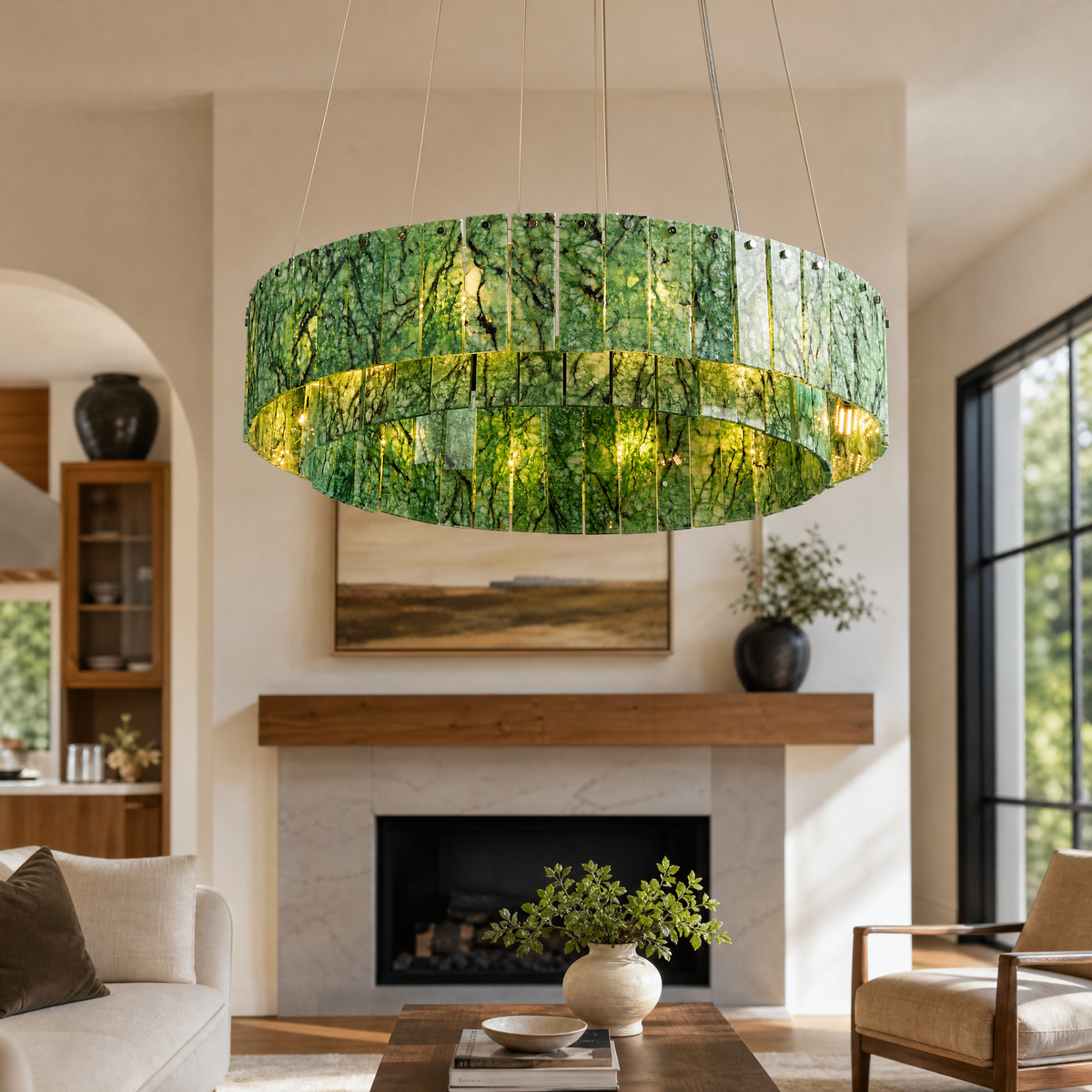 Modern Chandelier Organic Modern Gold Stone-Look Metal 2-Tier for Dining Room