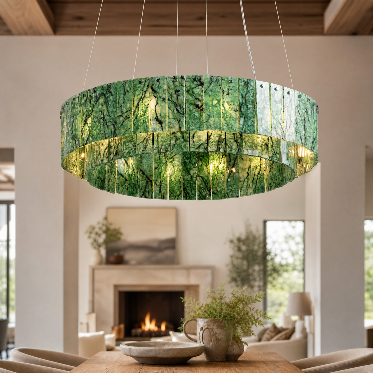 Modern Chandelier Organic Modern Gold Stone-Look Metal 2-Tier for Dining Room