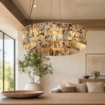 Modern Chandelier Organic Modern Gold Stone-Look Metal 2-Tier for Dining Room