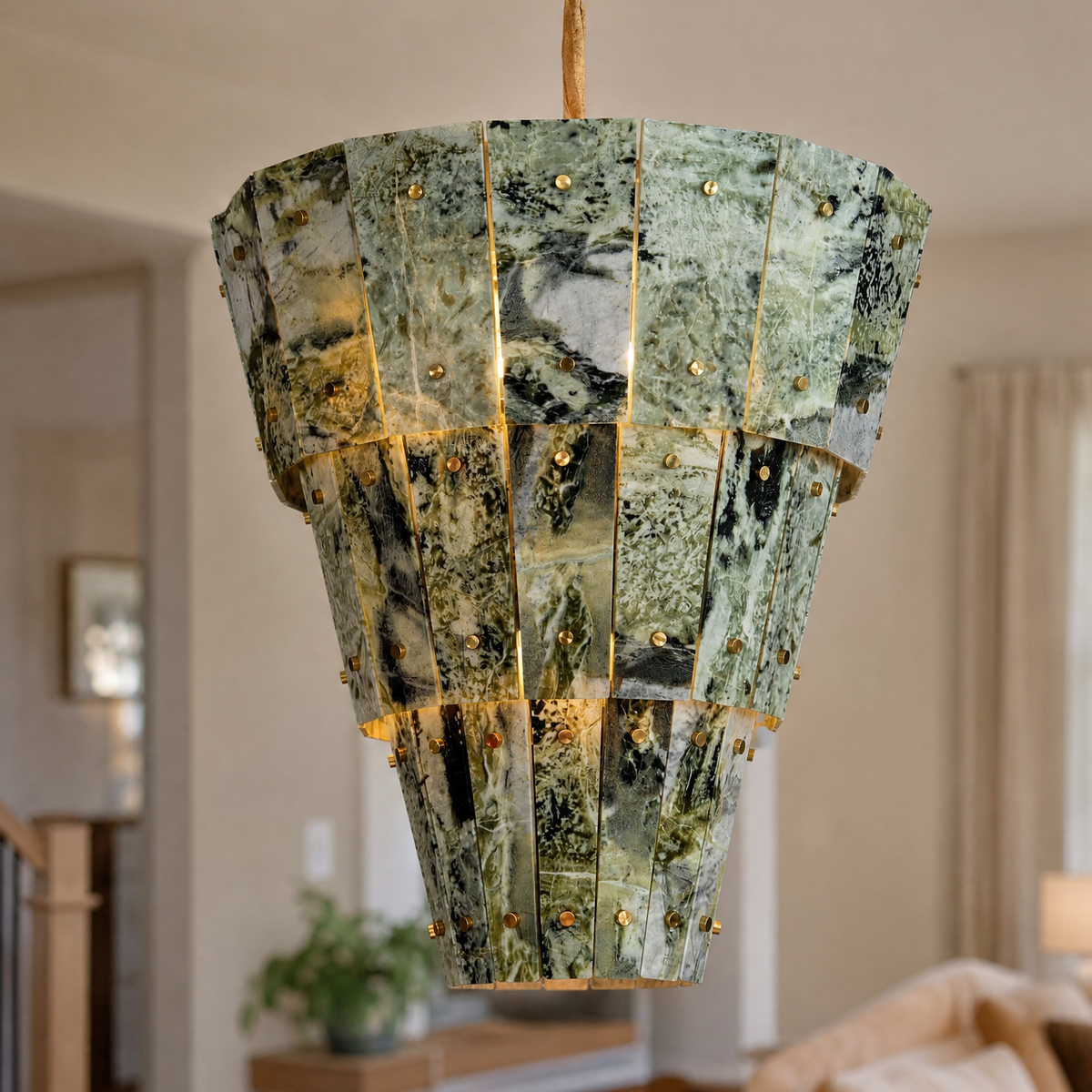 Modern Chandelier Organic Modern Gold Stone-Look Metal Ø23.6" for Dining Room