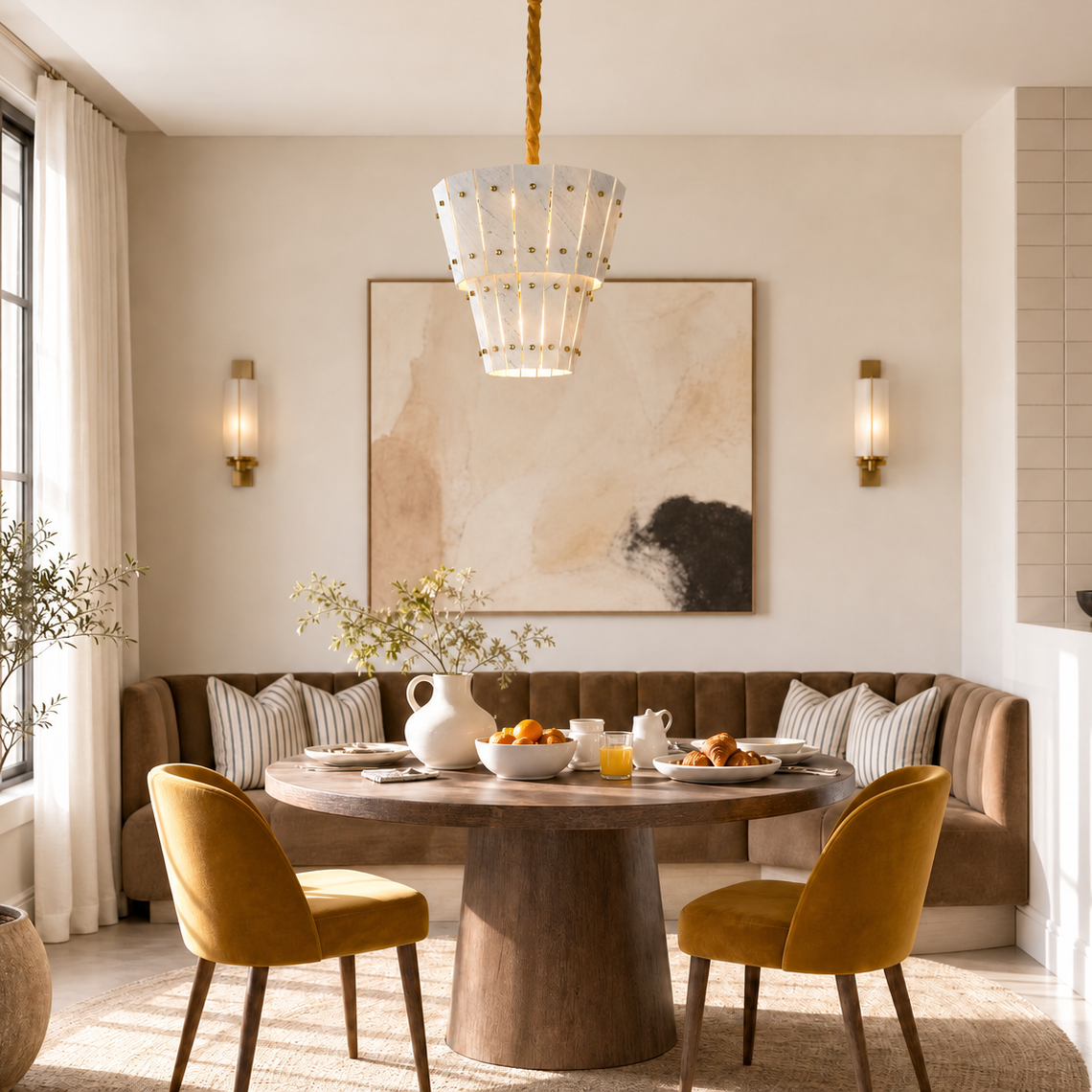 Modern Chandelier Organic Modern Gold Stone-Look Metal Ø23.6" for Dining Room