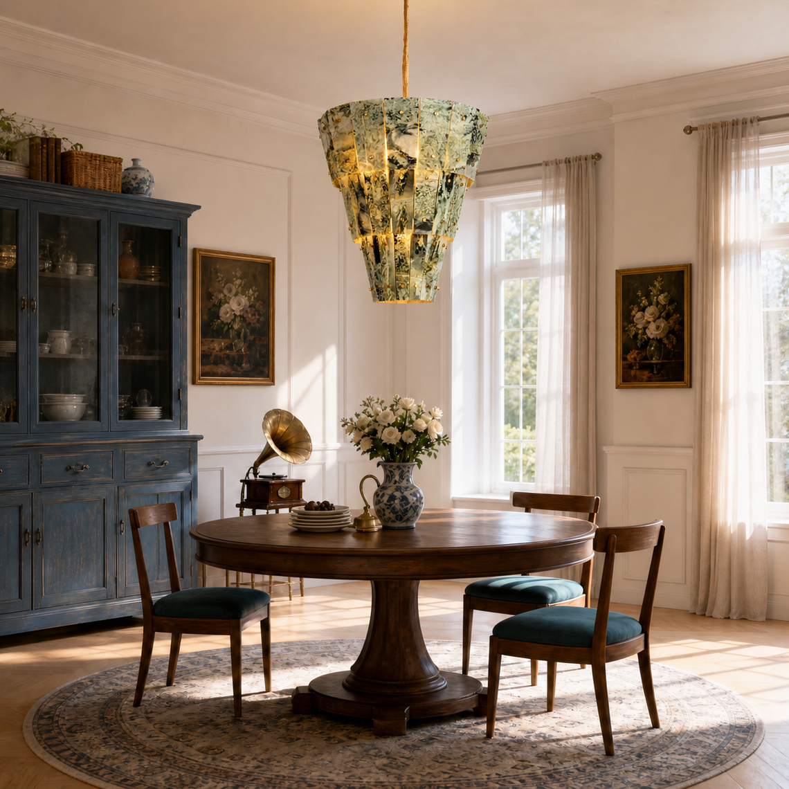 Modern Chandelier Organic Modern Gold Stone-Look Metal Ø23.6" for Dining Room