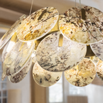 Modern Chandelier Organic Modern Natural Stone Gold Metal Ø23.6" for Dining Room