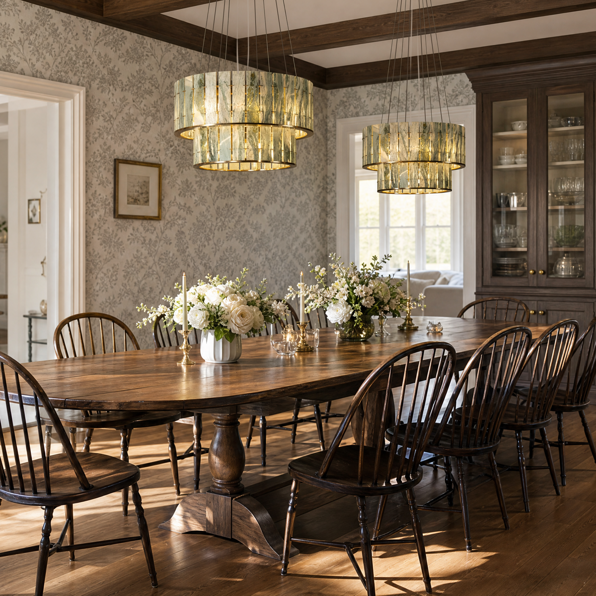 Modern Chandelier Organic Modern Natural Stone Black Metal Ø25.6" for Dining Room