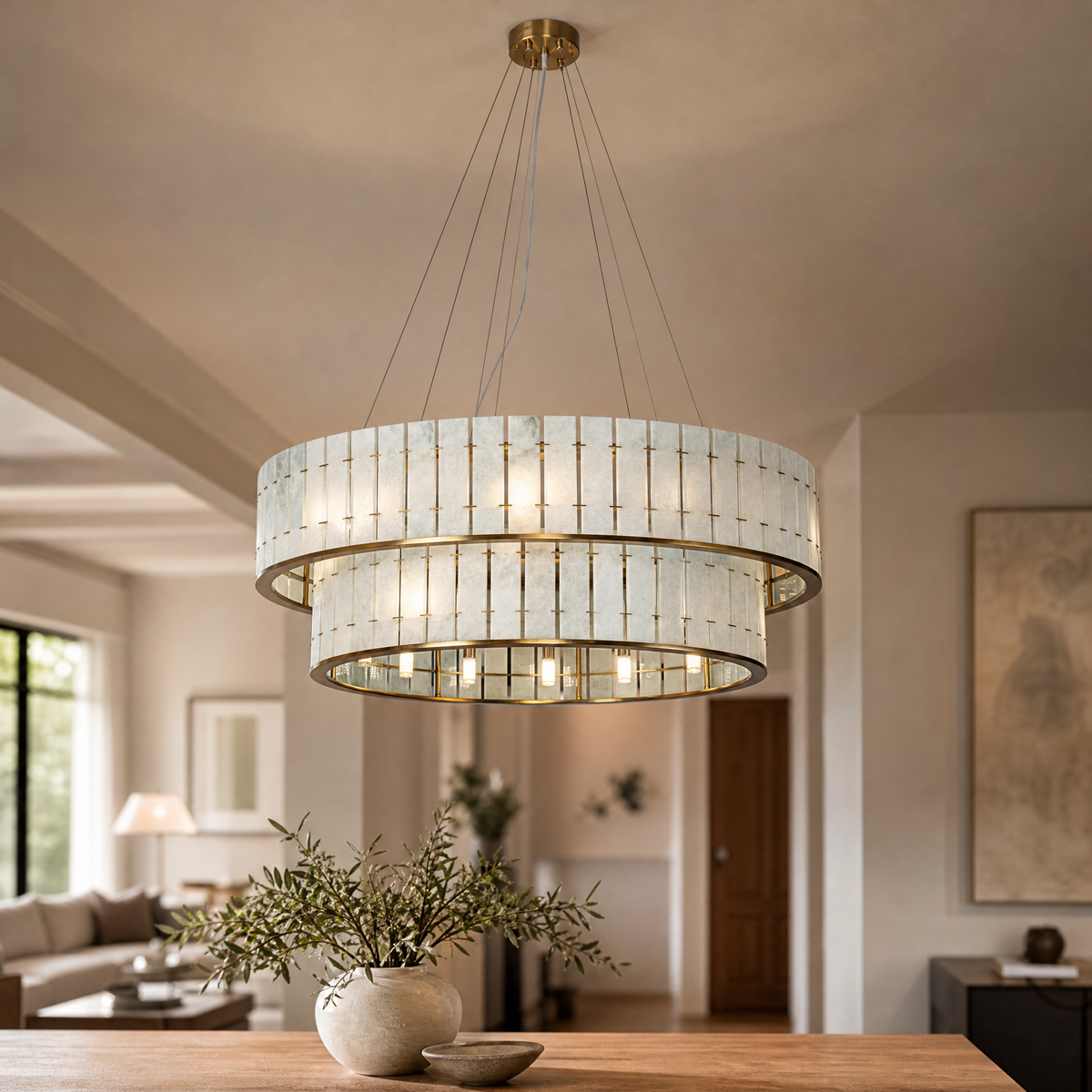Modern Chandelier Organic Modern Stone-Look Black Metal Ø25.6" for Dining Room