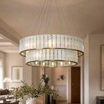 Modern Chandelier Organic Modern Natural Stone Black Metal Ø25.6" for Dining Room