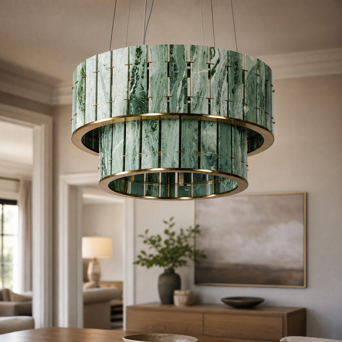 Modern Chandelier Organic Modern Stone-Look Black Metal Ø25.6" for Dining Room