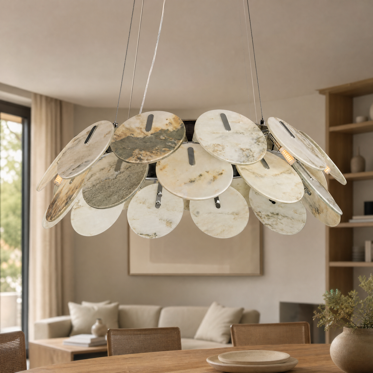 Modern Chandelier Organic Modern Stone-Look Gold Metal Ø23.6" for Dining Room