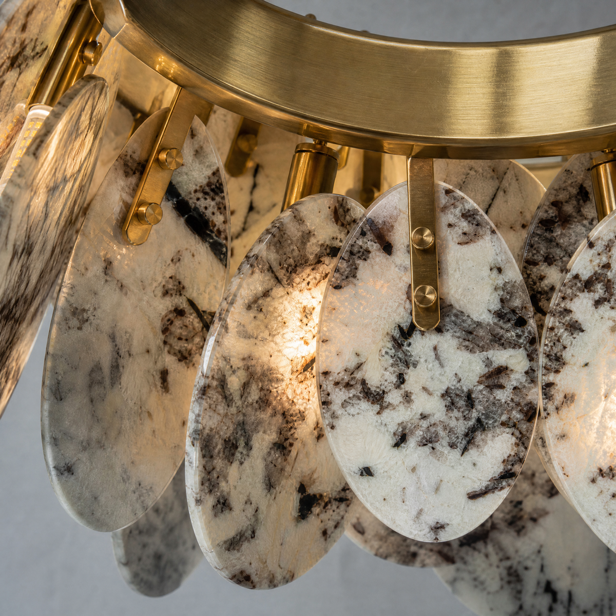 Modern Chandelier Organic Modern Stone-Look Gold Metal Ø23.6" for Dining Room