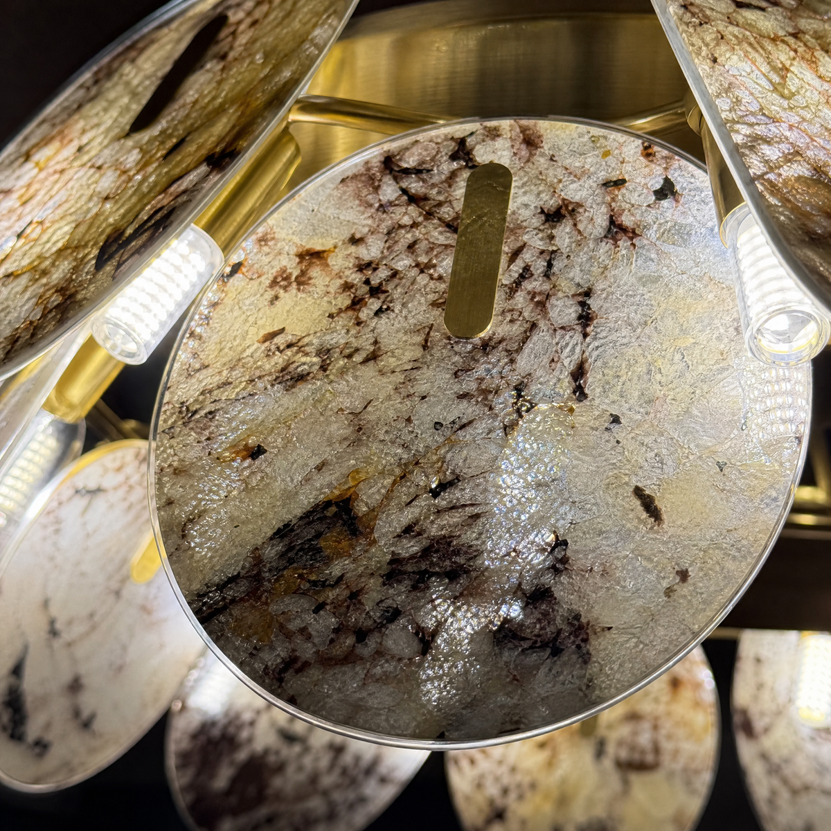 Modern Chandelier Organic Modern Stone-Look Gold Metal Ø23.6" for Dining Room