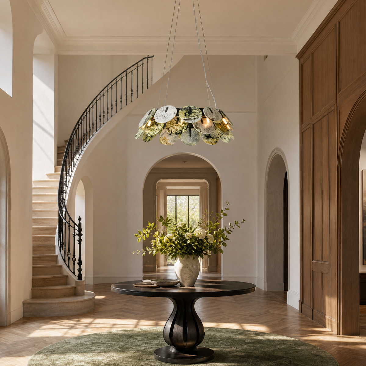 Modern Chandelier Organic Modern Stone-Look Gold Metal Ø23.6" for Dining Room
