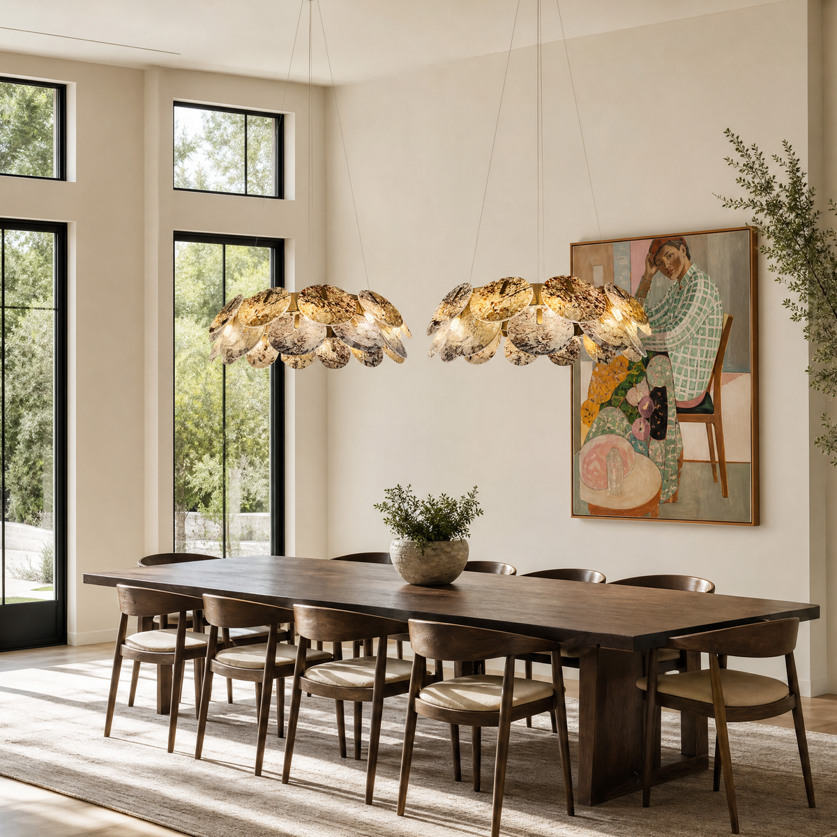 Modern Chandelier Organic Modern Stone-Look Gold Metal Ø23.6" for Dining Room
