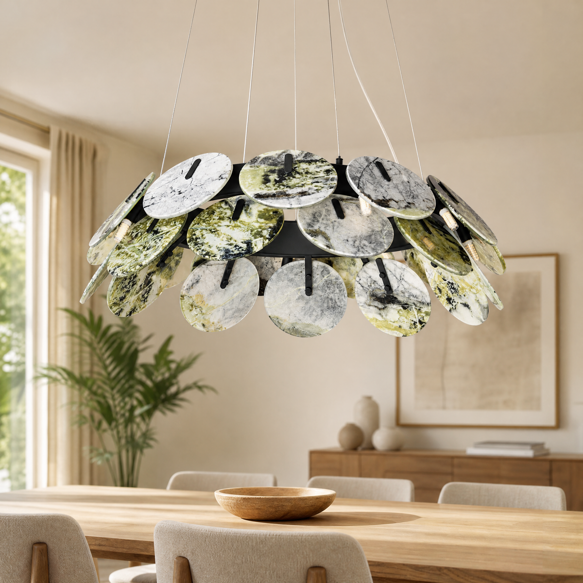 Modern Chandelier Organic Modern Stone-Look Gold Metal Ø23.6" for Dining Room