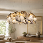 Modern Chandelier Organic Modern Stone-Look Gold Metal Ø23.6" for Dining Room