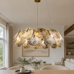 Modern Chandelier Organic Modern Stone-Look Gold Metal Ø23.6" for Dining Room