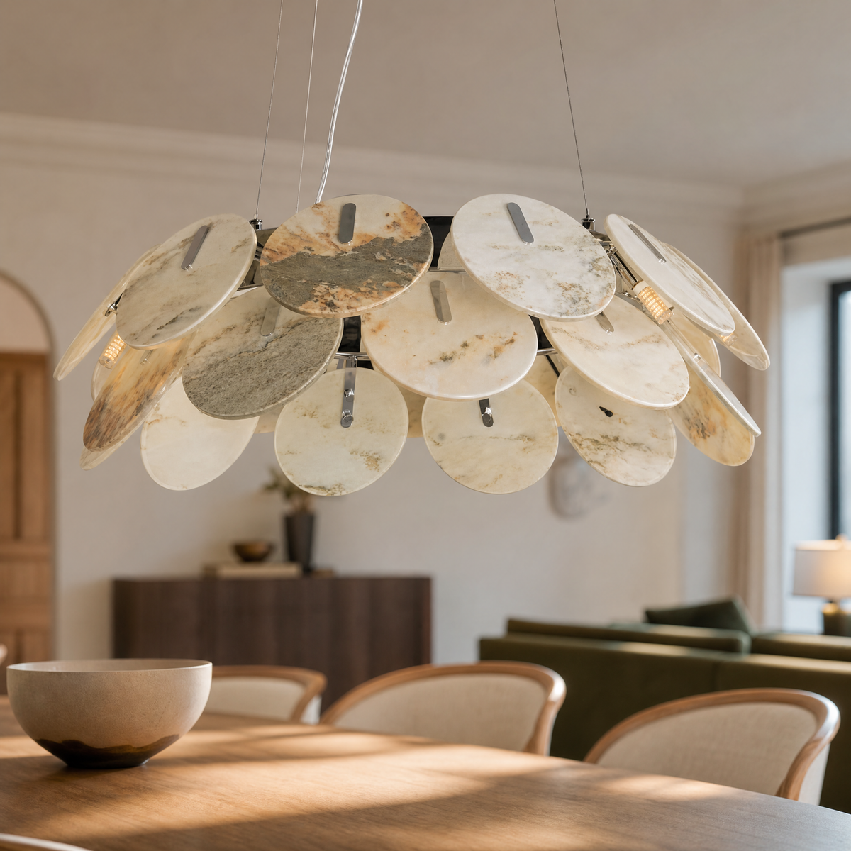 Modern Chandelier Organic Modern Stone-Look Gold Metal Ø23.6" for Dining Room