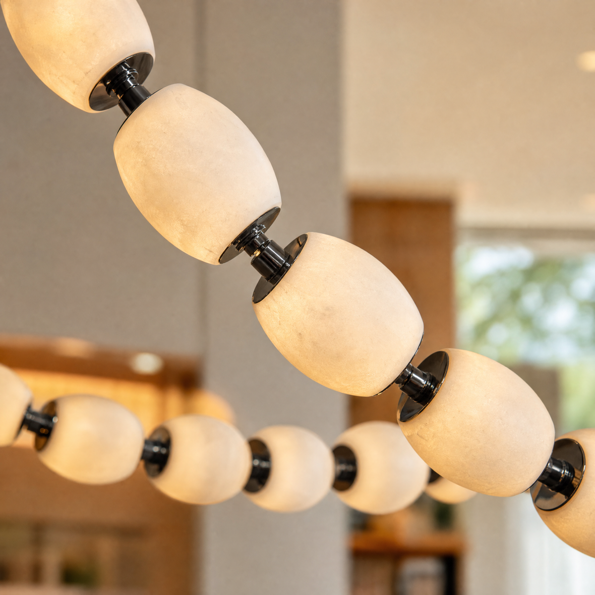 Modern Chandelier Spanish Alabaster Polished Chrome for Living Room