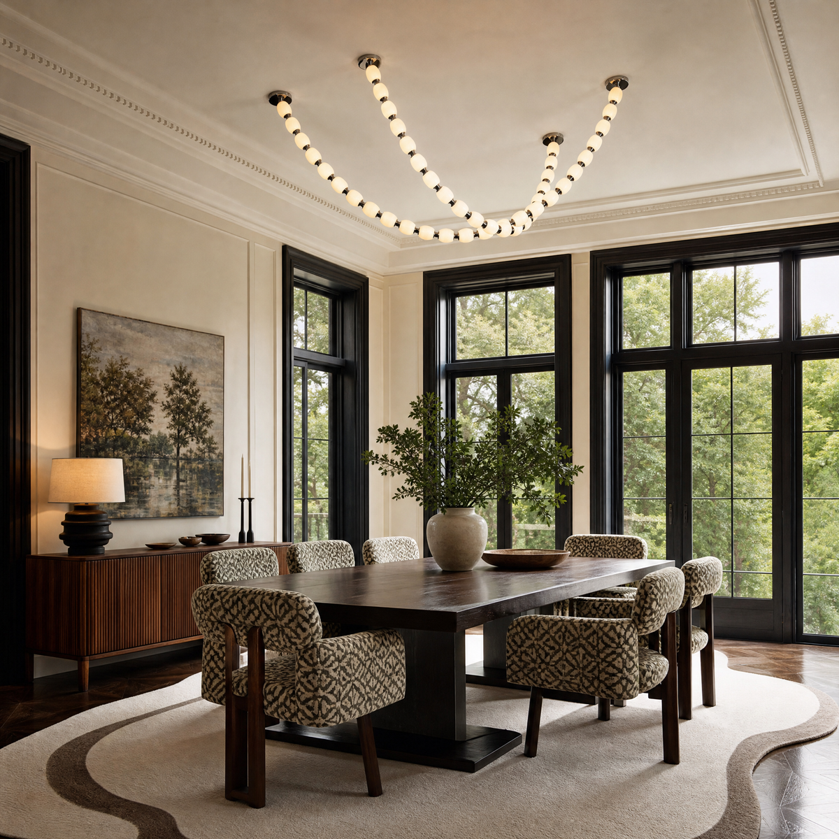 Modern Chandelier Spanish Alabaster Polished Chrome for Living Room