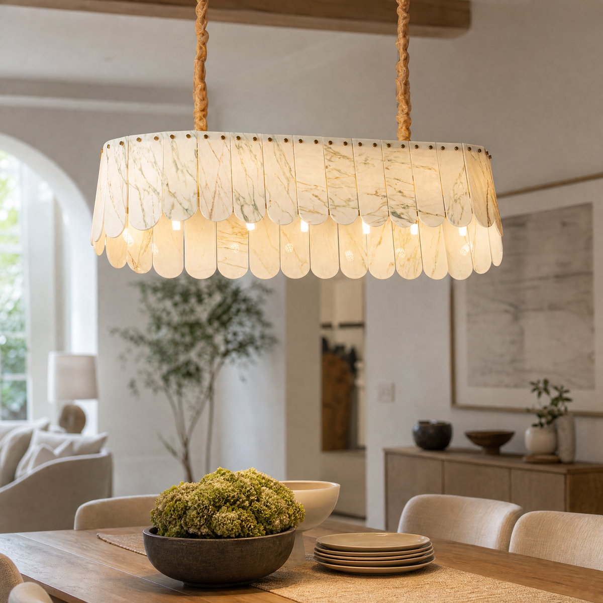 Modern Chandelier Stone-Look Metal L35.4" for Kitchen Dining Room