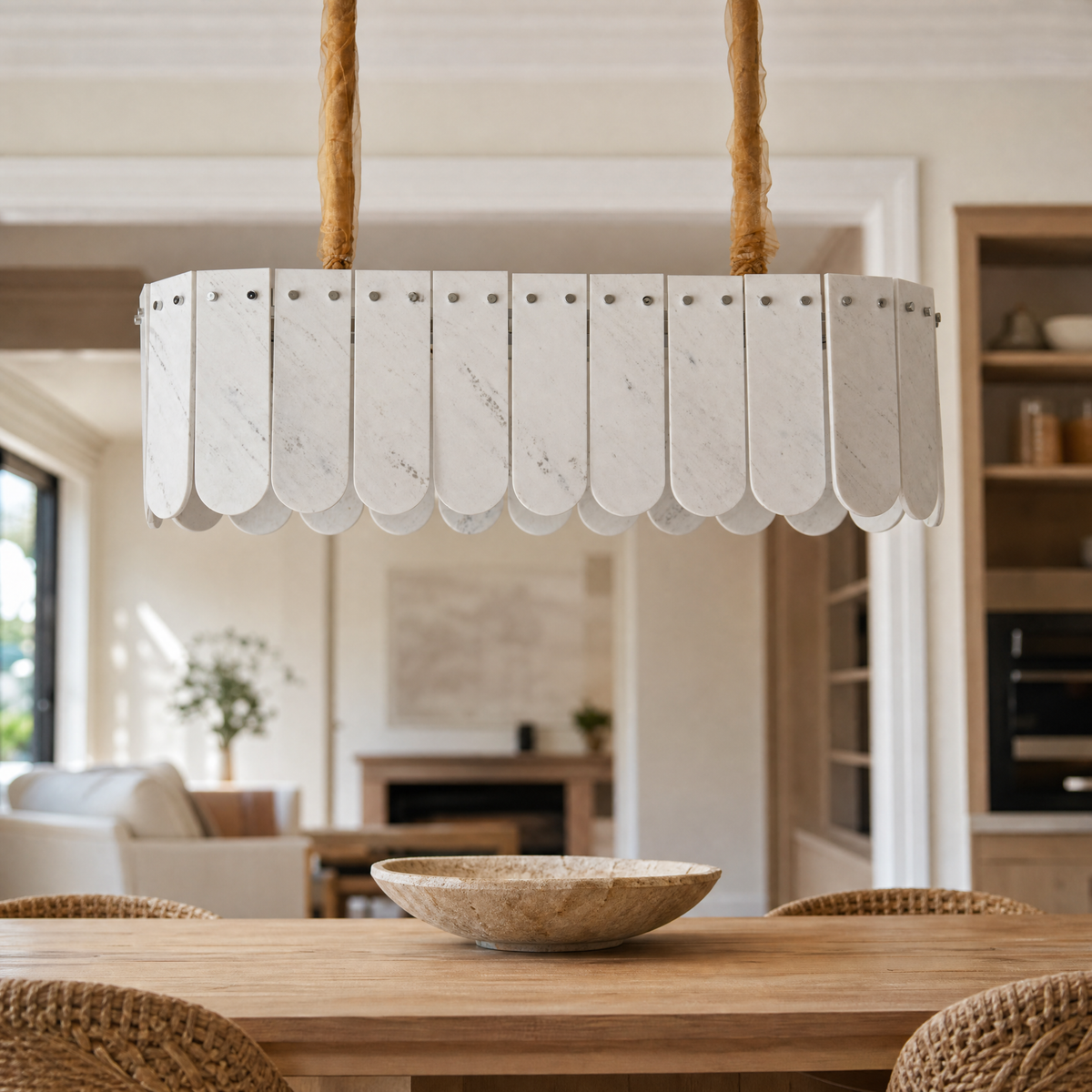 Modern Chandelier Stone-Look Metal L35.4" for Kitchen Dining Room