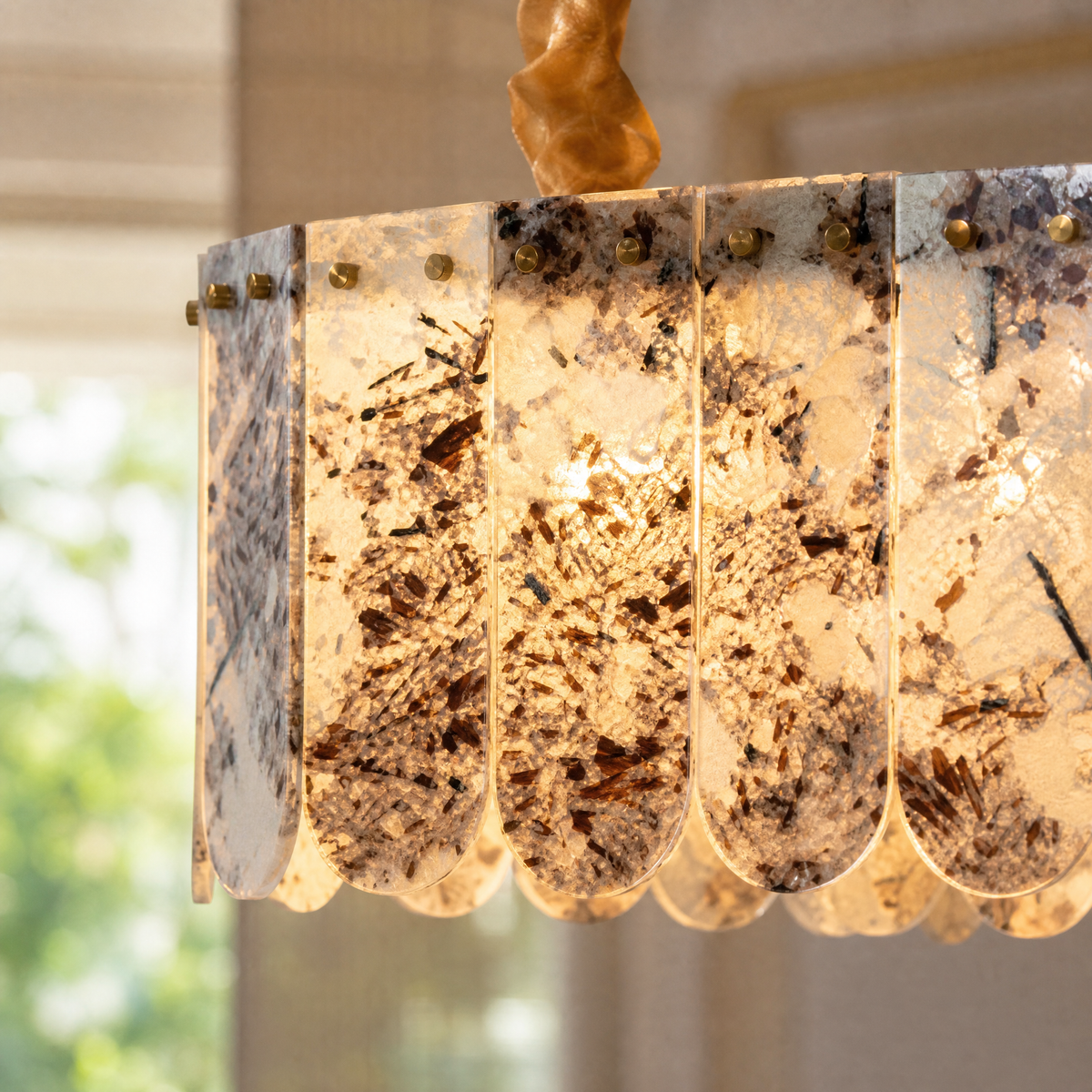 Modern Chandelier Natural Stone Metal L35.4" for Kitchen Dining Room