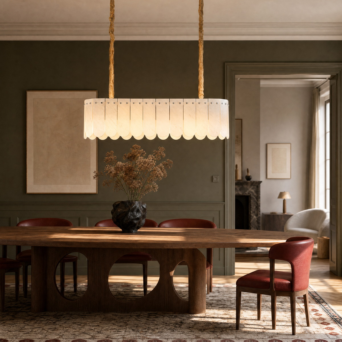 Modern Chandelier Natural Stone Metal L35.4" for Kitchen Dining Room