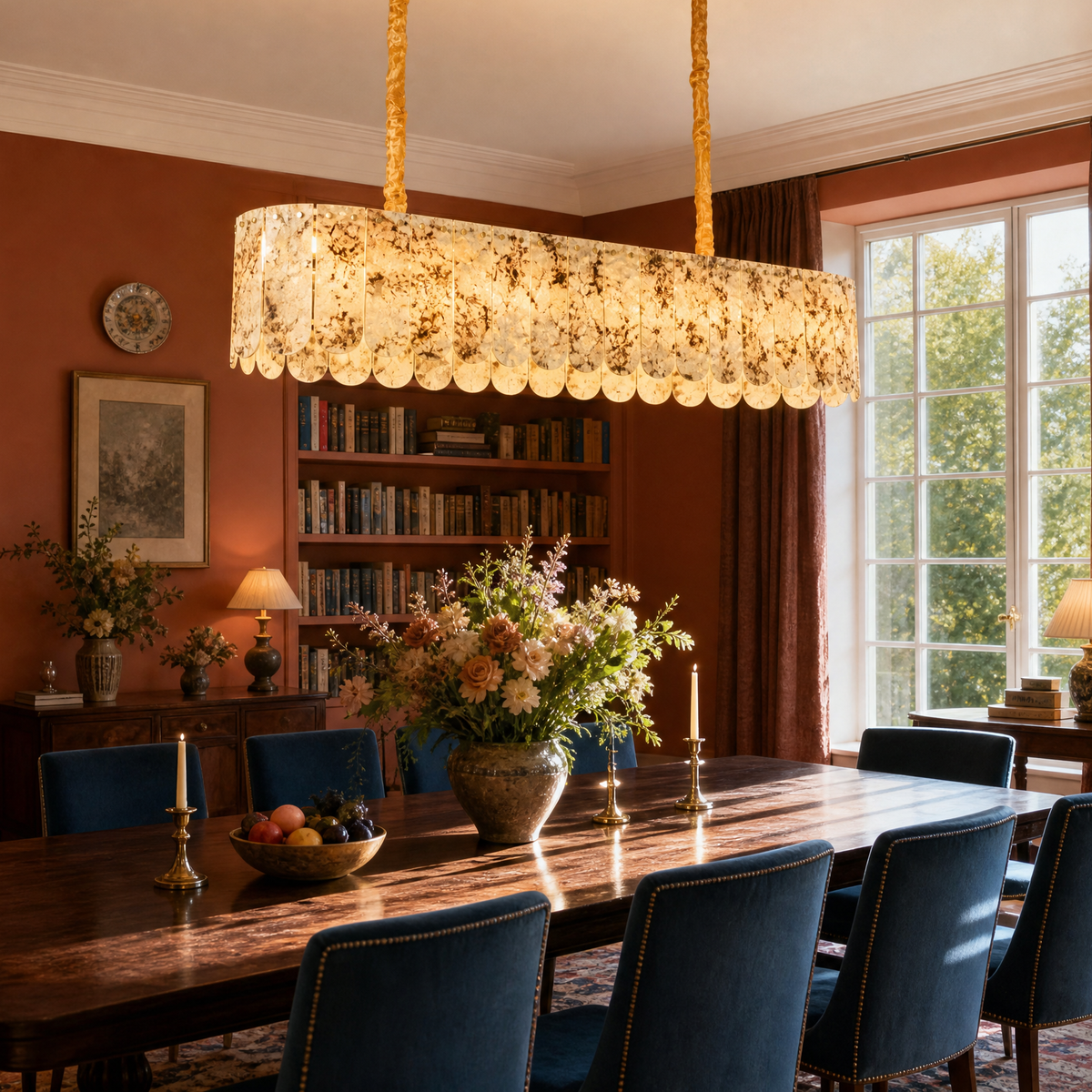 Modern Chandelier Natural Stone Metal L35.4" for Kitchen Dining Room