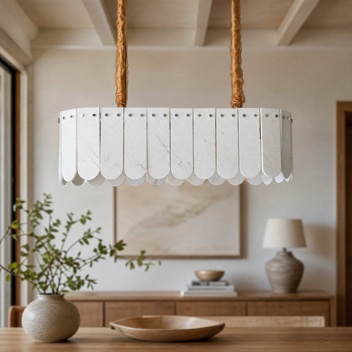 Modern Chandelier Stone-Look Metal L35.4" for Kitchen Dining Room