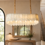 Modern Chandelier Stone-Look Metal L35.4" for Kitchen Dining Room