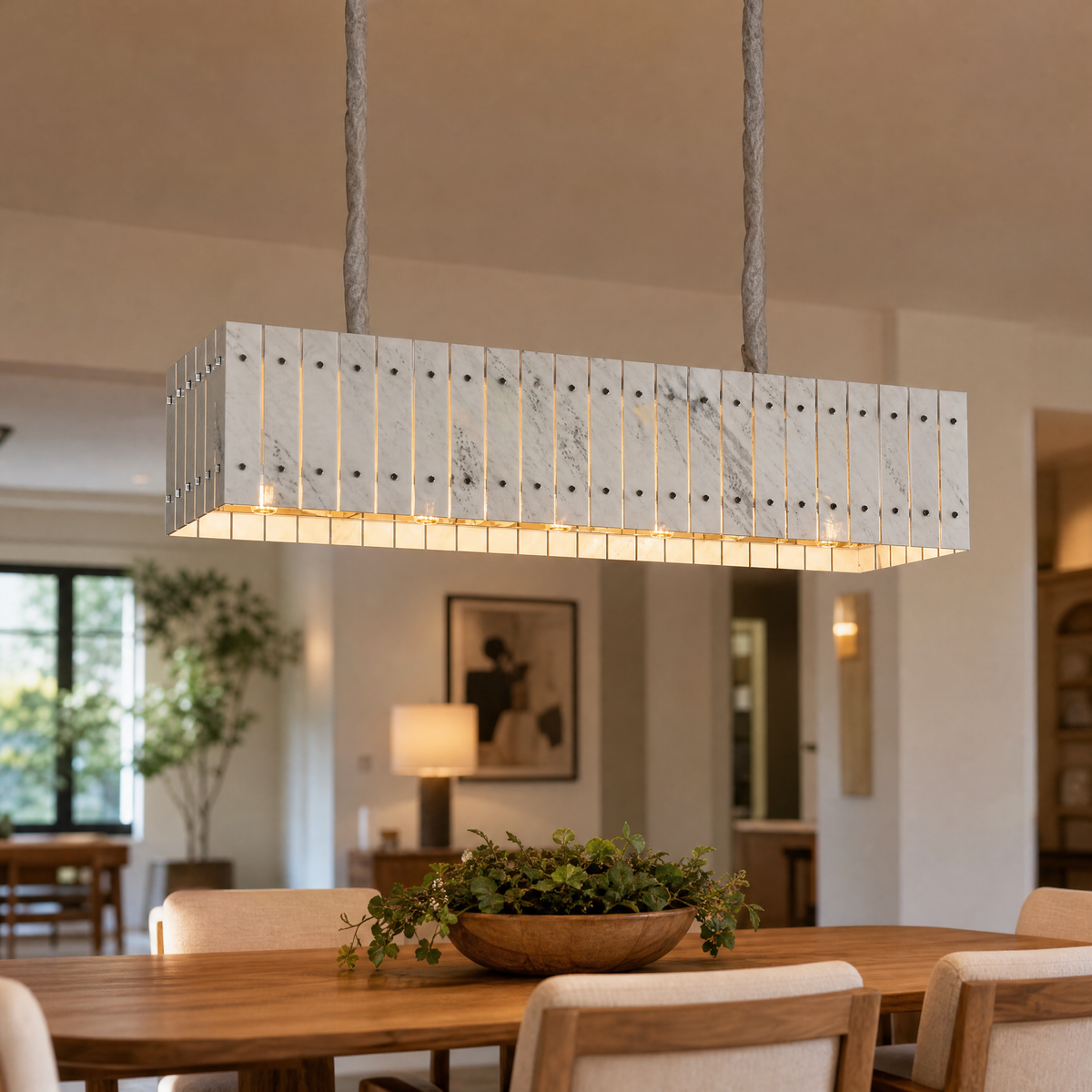 Modern Chandelier Stone-Look Metal L35.4" for Living Room Kitchen