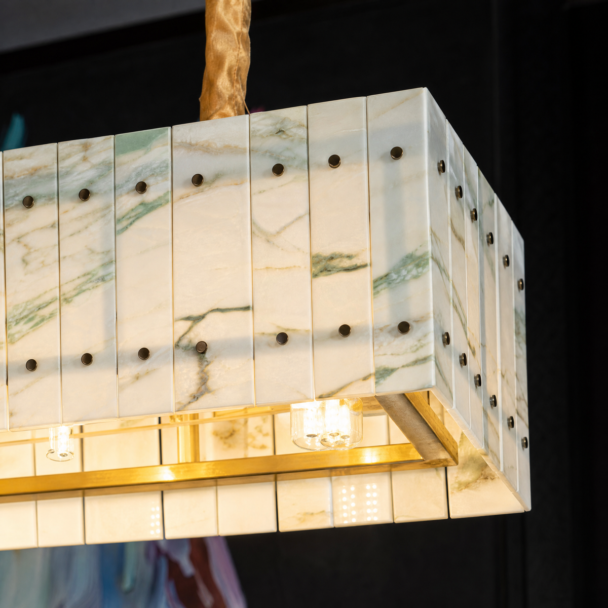Modern Chandelier Stone-Look Metal L35.4" for Living Room Kitchen