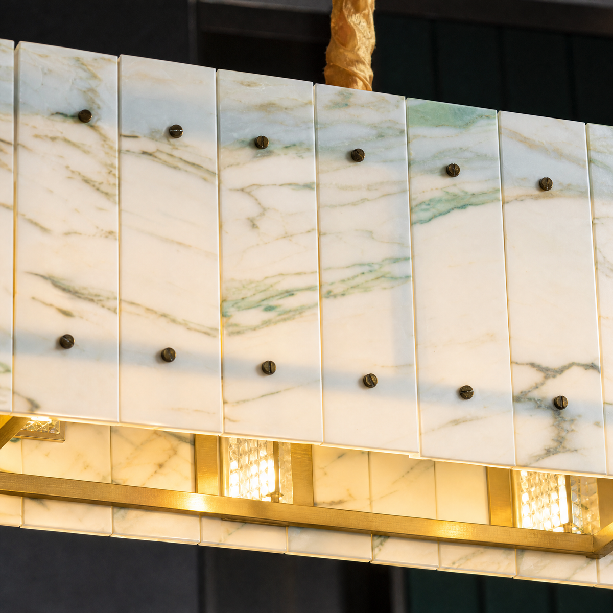 Modern Chandelier Stone-Look Metal L35.4" for Living Room Kitchen