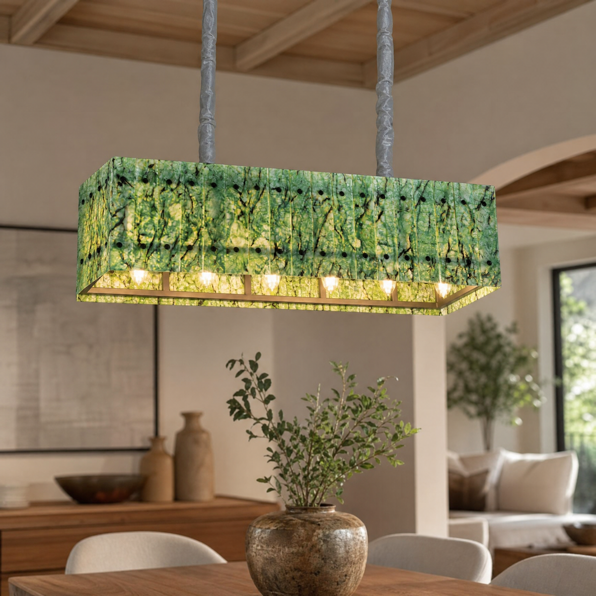 Modern Chandelier Stone-Look Metal L35.4" for Living Room Kitchen