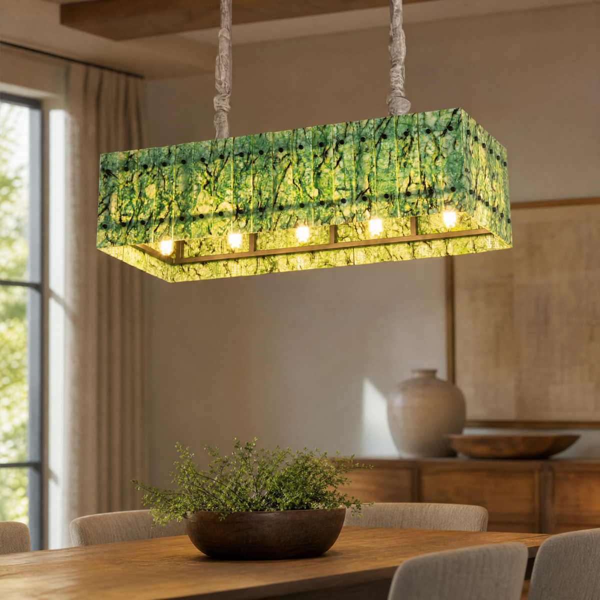 Modern Chandelier Stone-Look Metal L35.4" for Living Room Kitchen
