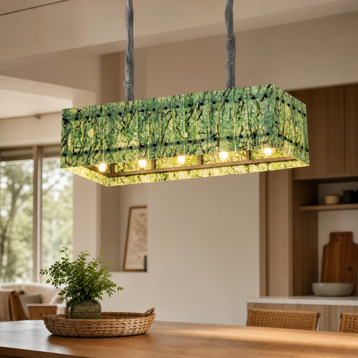 Modern Chandelier Stone-Look Metal L35.4" for Living Room Kitchen