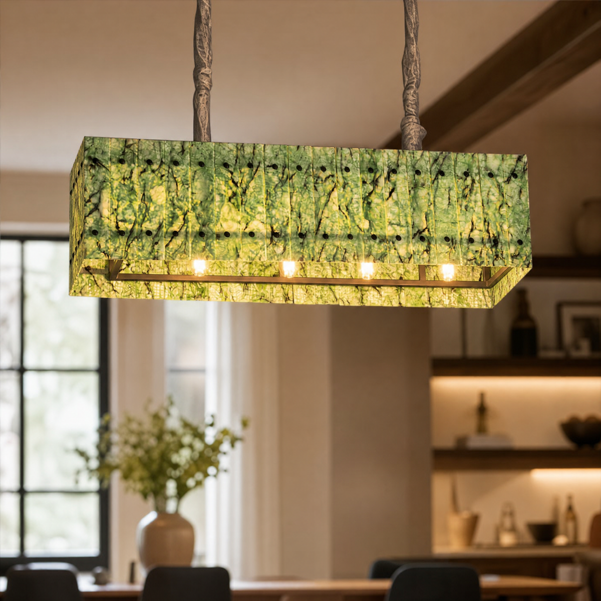 Modern Chandelier Stone-Look Metal L35.4" for Living Room Kitchen
