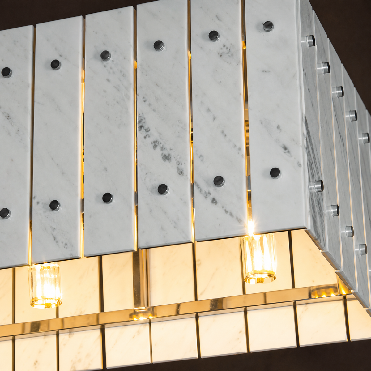 Modern Chandelier Stone-Look Metal L35.4" for Living Room Kitchen