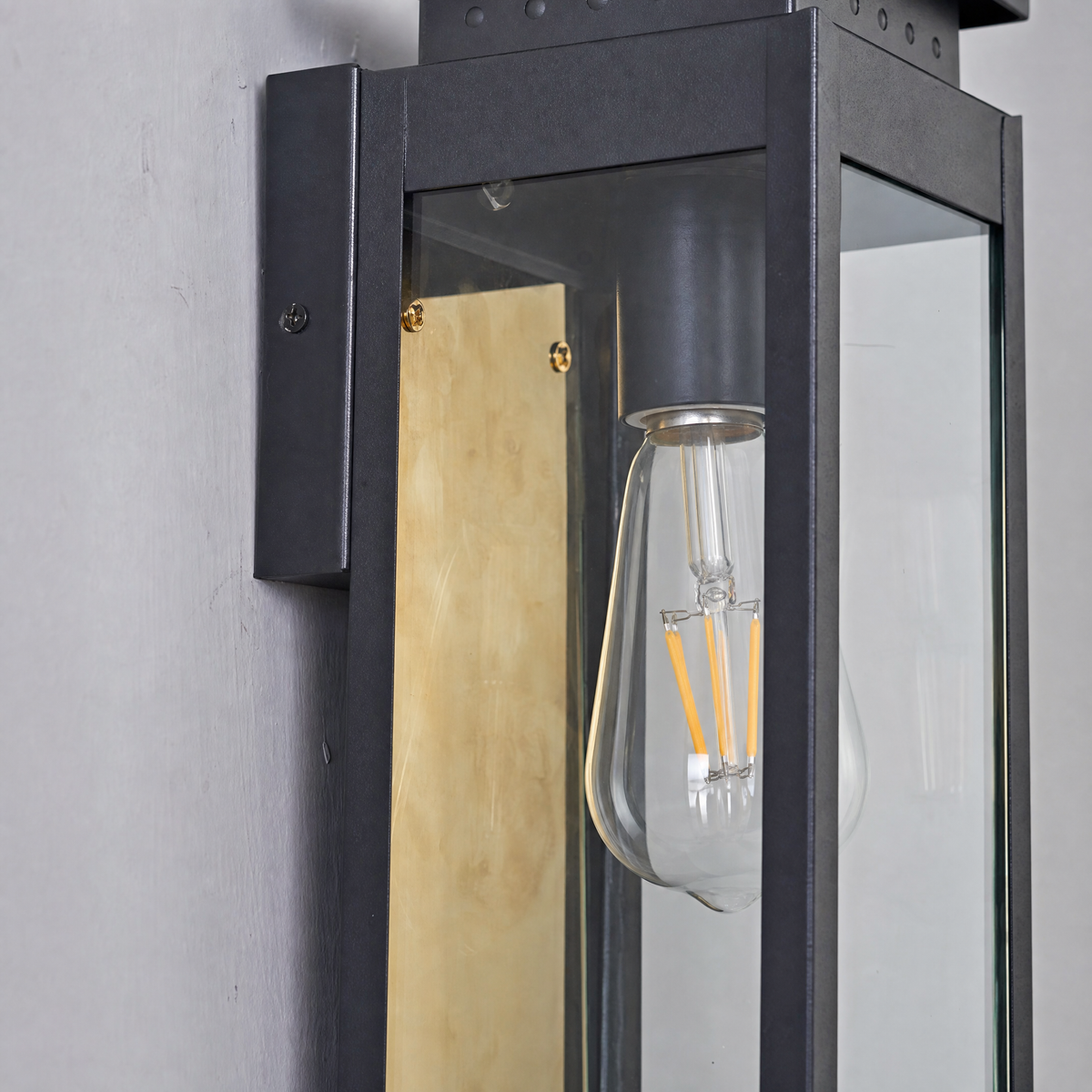 Modern Farmhouse Black Steel and Glass Outdoor Wall Lantern