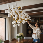 Modern Linear Chandelier Grape Cluster Brass Metal Frosted Glass for Dining Room Kitchen