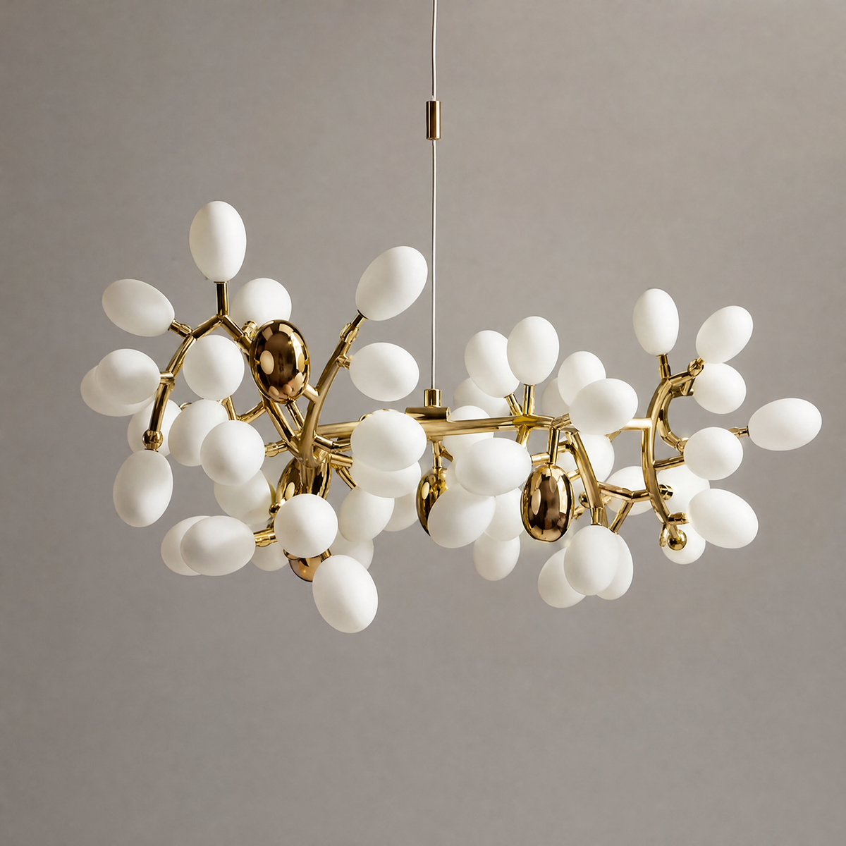 Modern Linear Chandelier Grape Cluster Brass Metal Frosted Glass for Dining Room Kitchen