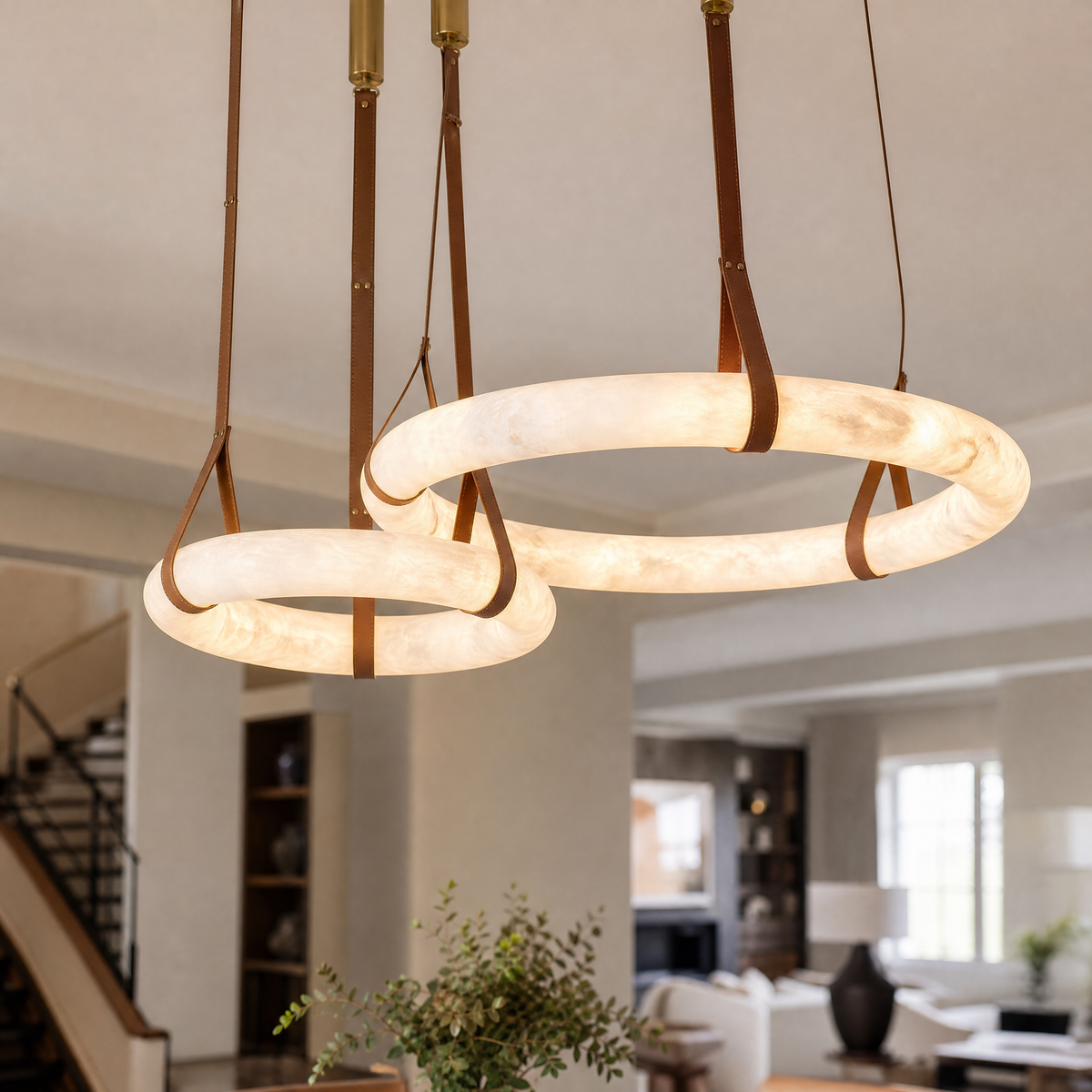 Modern Linked Double-Ring LED Pendant Chandelier