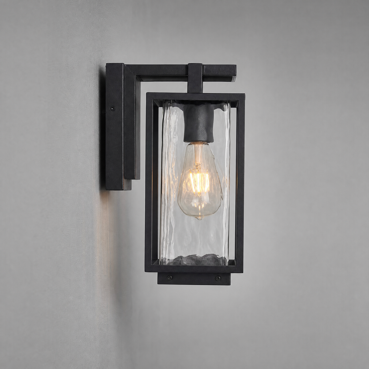 Modern Matte Black Box Outdoor Wall Lantern with Glass Panels