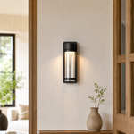 Modern Matte Black Glass Cylinder Outdoor Wall Sconce
