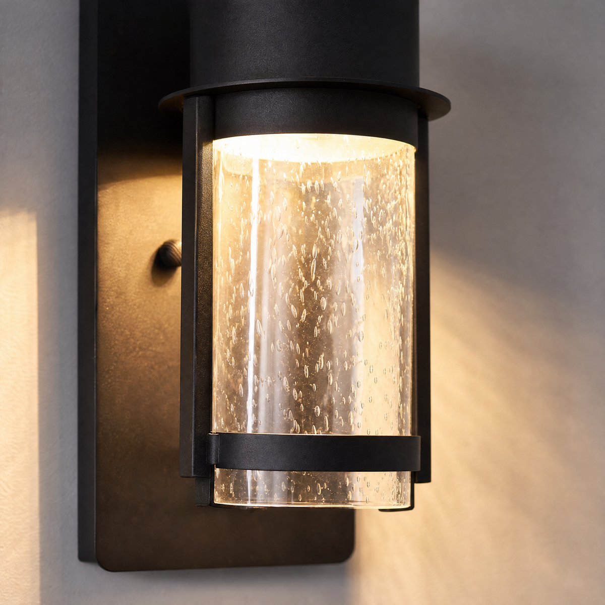 Modern Matte Black Glass Cylinder Outdoor Wall Sconce