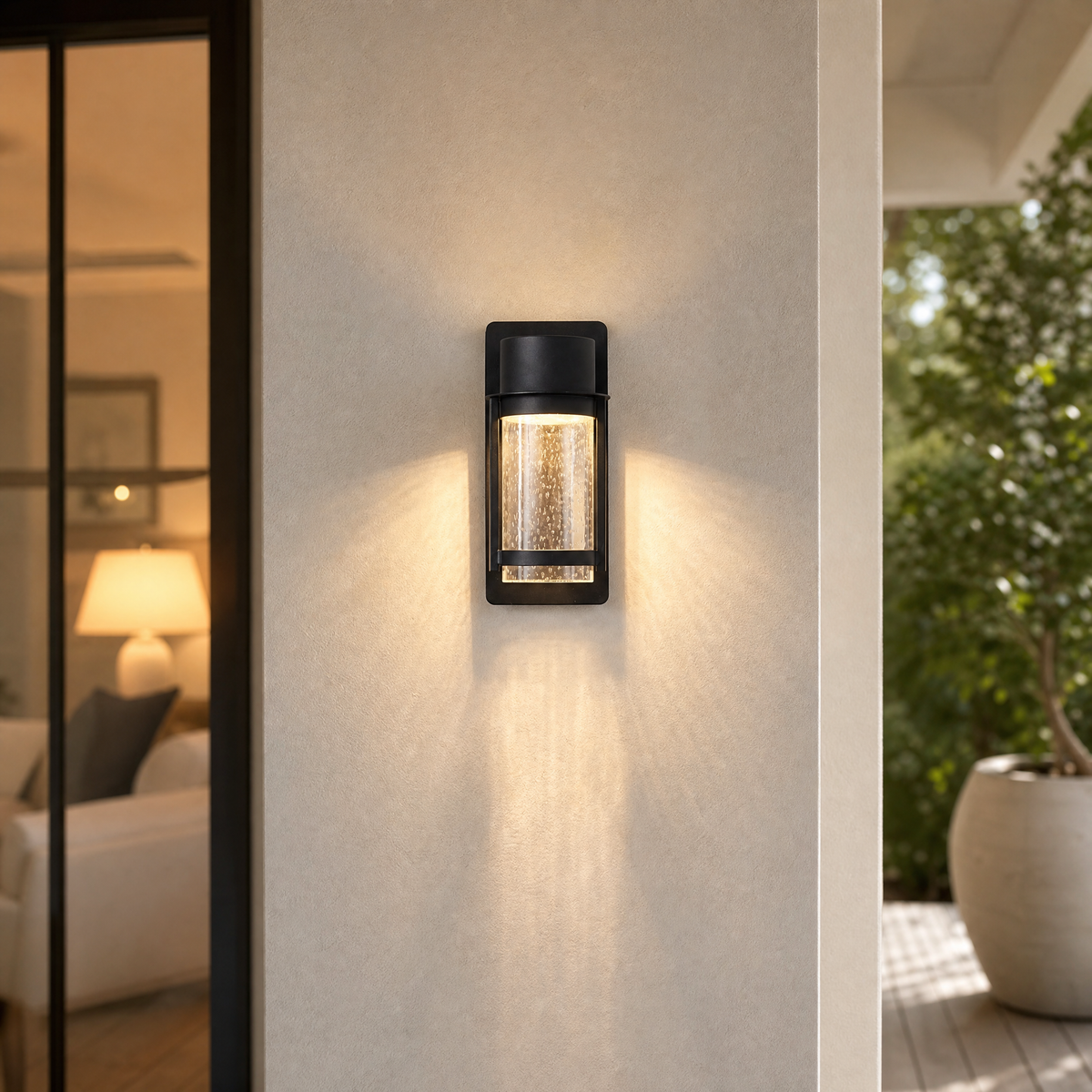 Modern Matte Black Glass Cylinder Outdoor Wall Sconce
